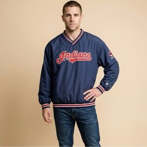 Vintage Majestic Navy Pullover Windbreaker with Red & White Trim